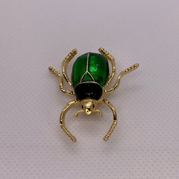 Retro Green Insect Scarab Beetle Egypt Style Brooch - Picture 2 of 7